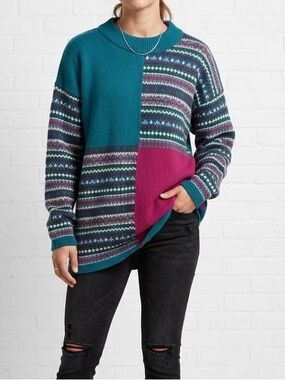 Vintage Peggy’s Made USA Color Block Fair Isle Sweater One Size 80s 90s